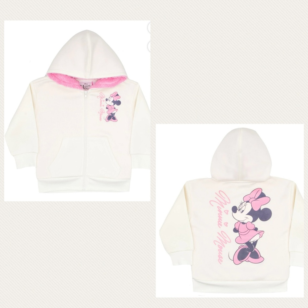 BRAND NEW Disney Minnie Mouse Sherpa Zip-Up Hoodie Graphic Hooded Sweatshirt
